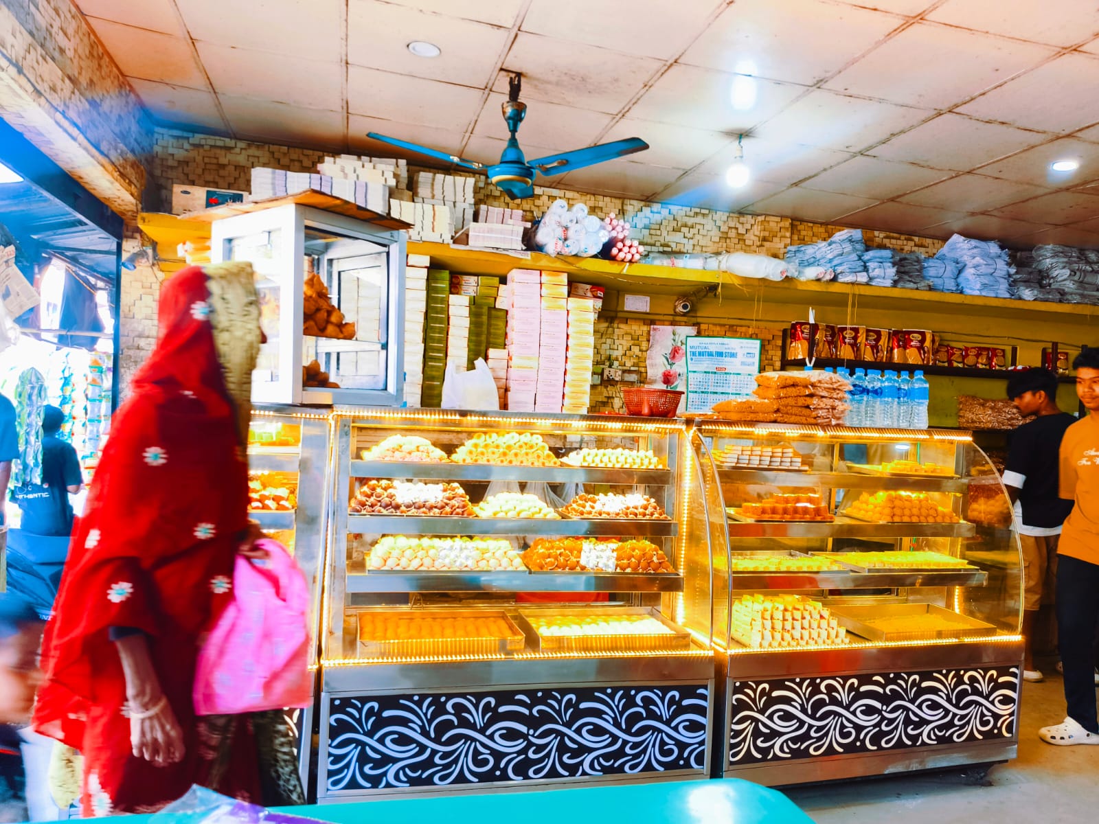 Inside the Samij Sweets counter in Banskandi